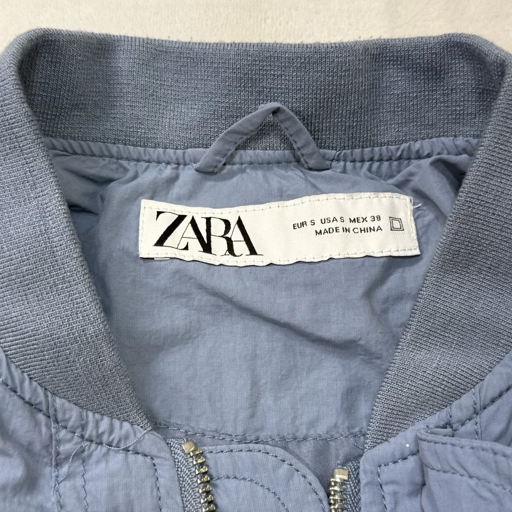 Zara Blue Bomber Jacket Mens Small Lightweight Zip Front Rib Trim Utility‎ Coat